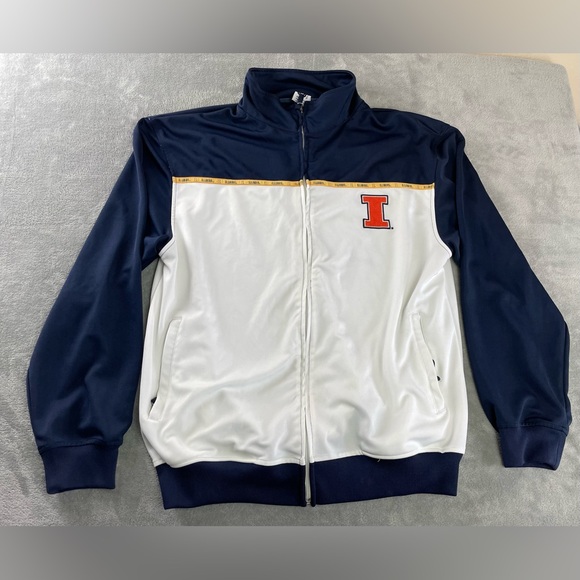 Illinois Fighting Illini Track Jacket XL Blue White Full Zip Jacket Embroidered - Picture 1 of 16